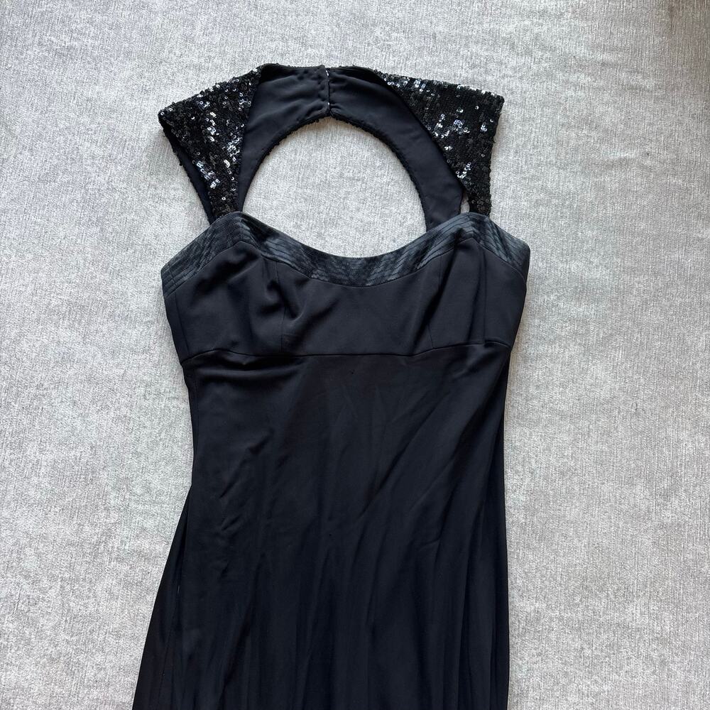 Badgley Mischka Black Sequin Cutout Evening Gown